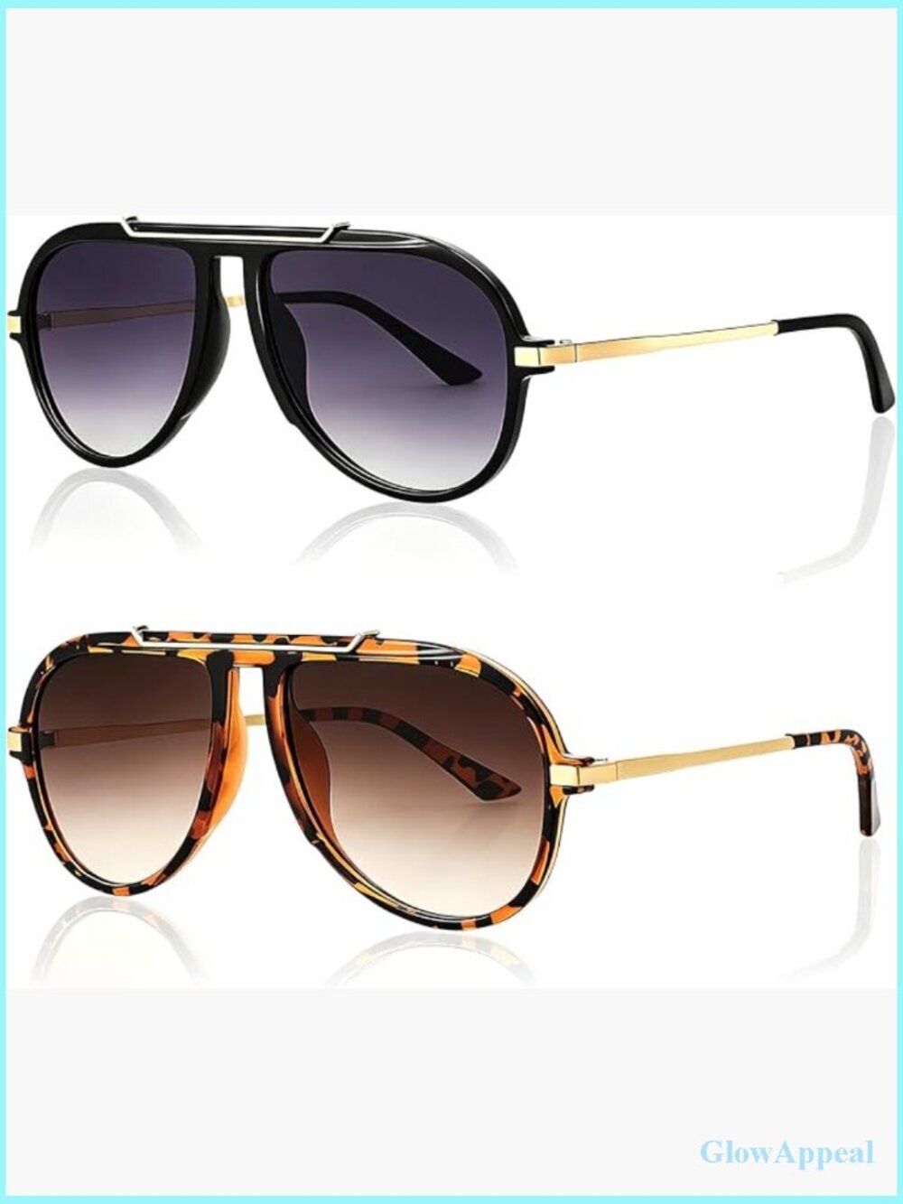 Oversized Retro Aviator Sunglasses Double Bridge Oval Frame Unisex Trendy